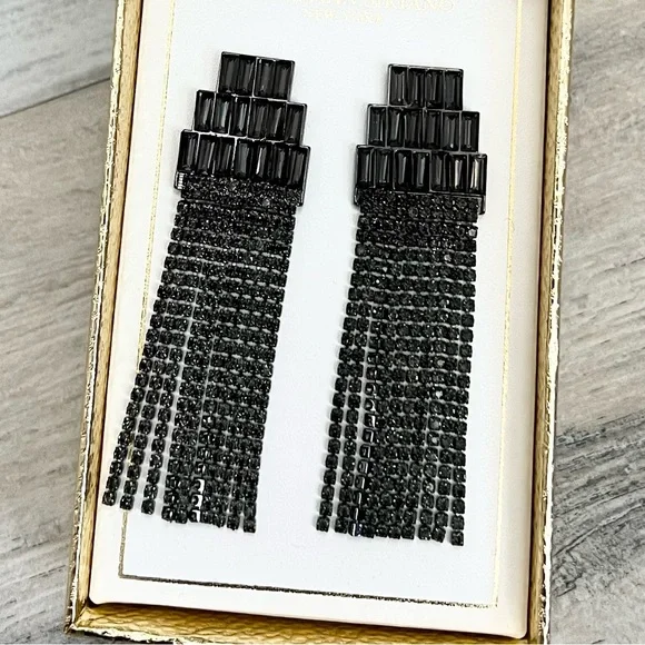 Christian Siriano Black Sparkly Dangle Earrings - Picture 2 of 4